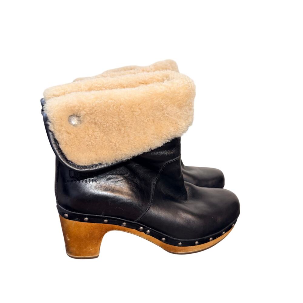 UGG Australia Lynnea Wool Sheepskin Clog Boots Women's USA Size 9 Black Studded